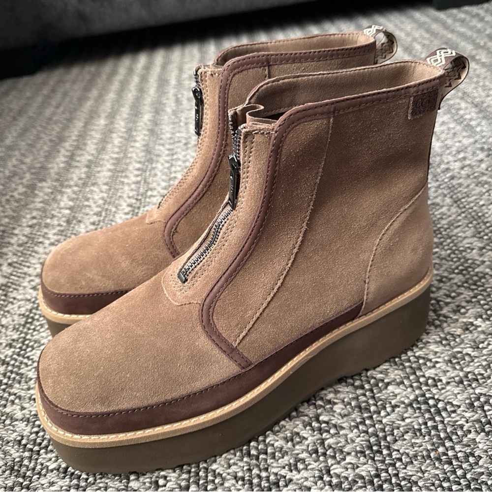 UGG cityfunc zip leather Brown Suede Women's Ankle Boot Sz 11